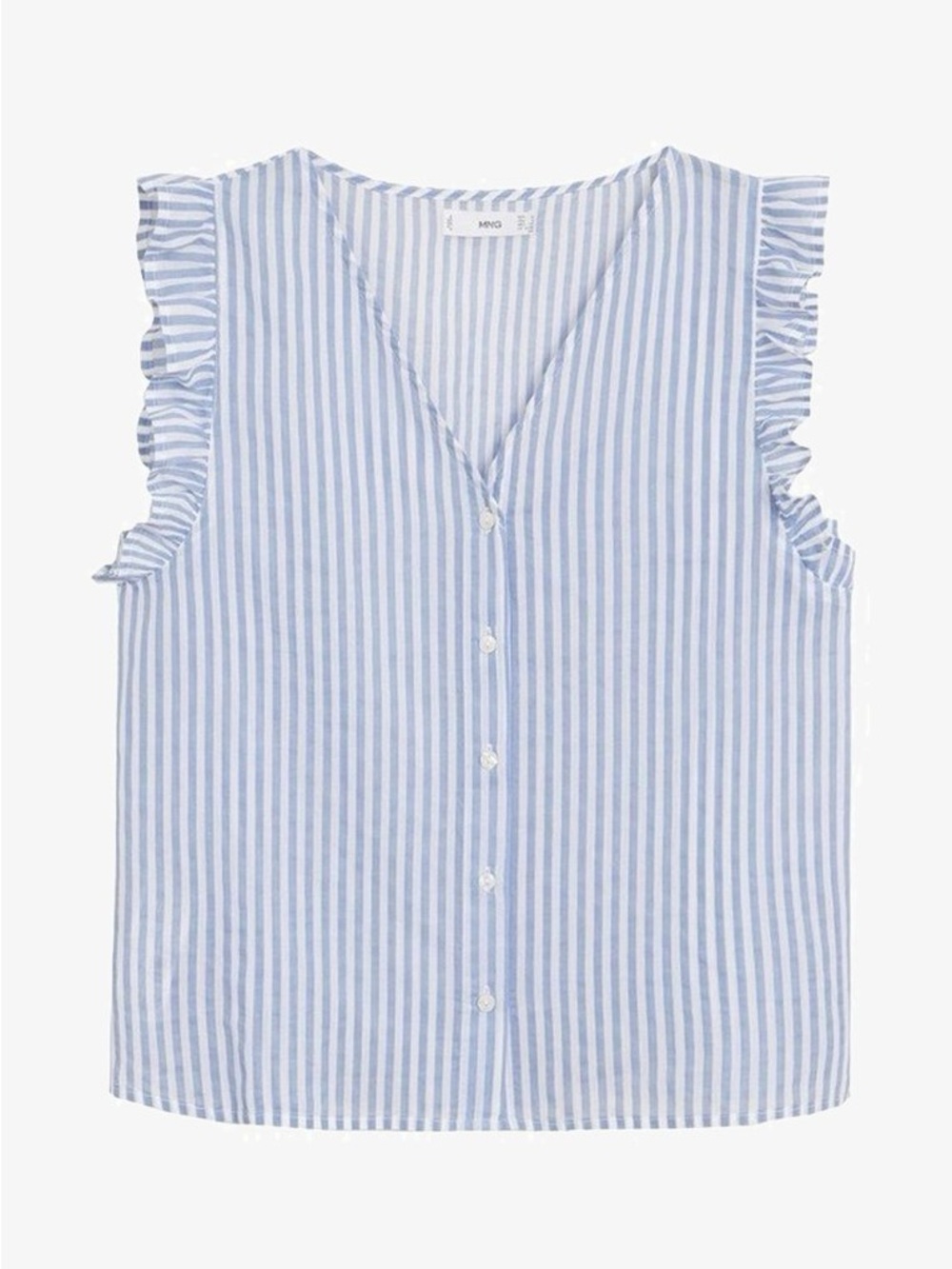 Mango Blue and White Striped Ruffle Sleeve Button Tank Sz. 6